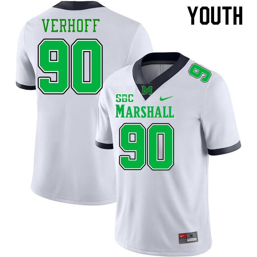 Youth #90 Rece Verhoff Marshall Thundering Herd SBC Conference College Football Jerseys Stitched-Whi